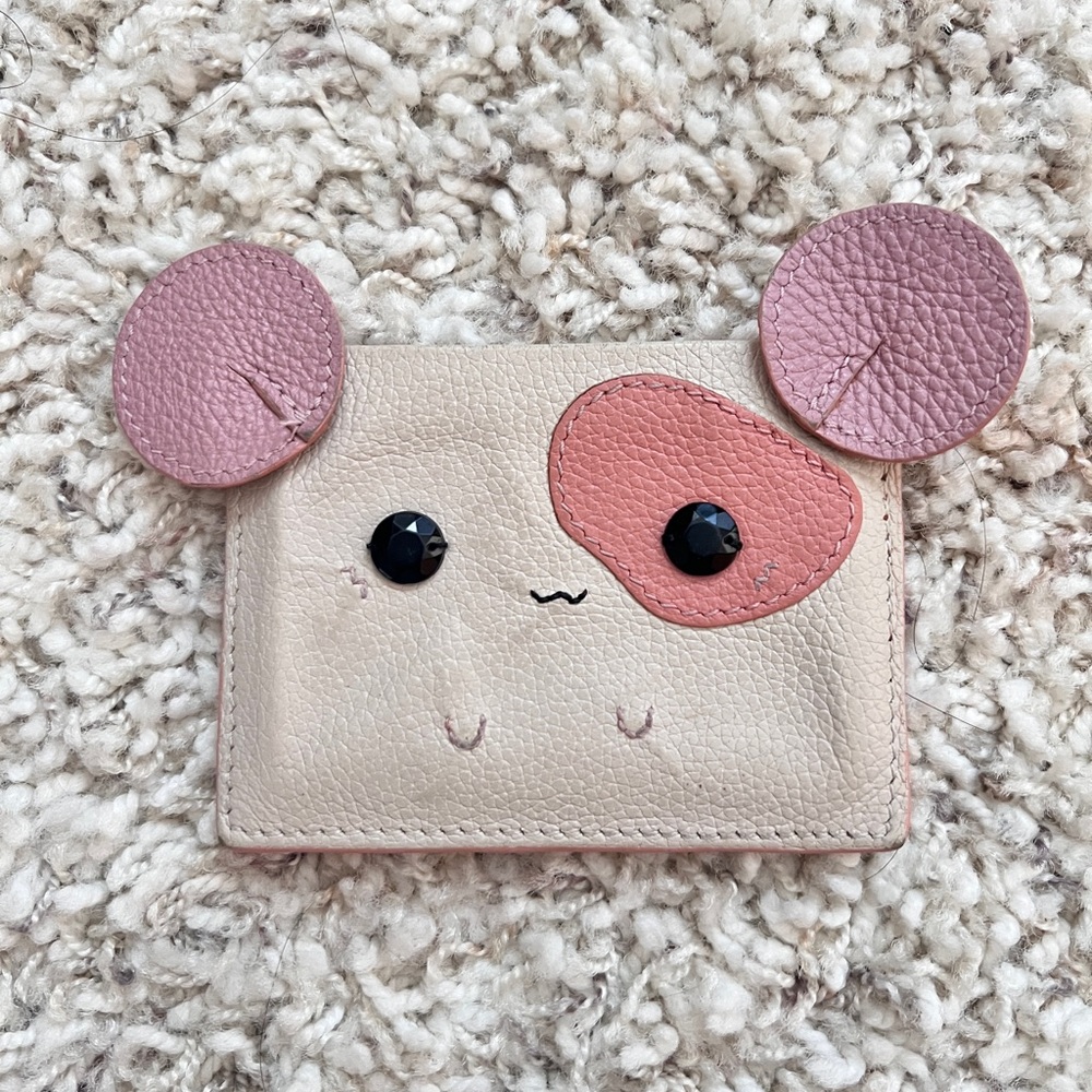 Kids Animal Face Card Holder — Beige and Pink